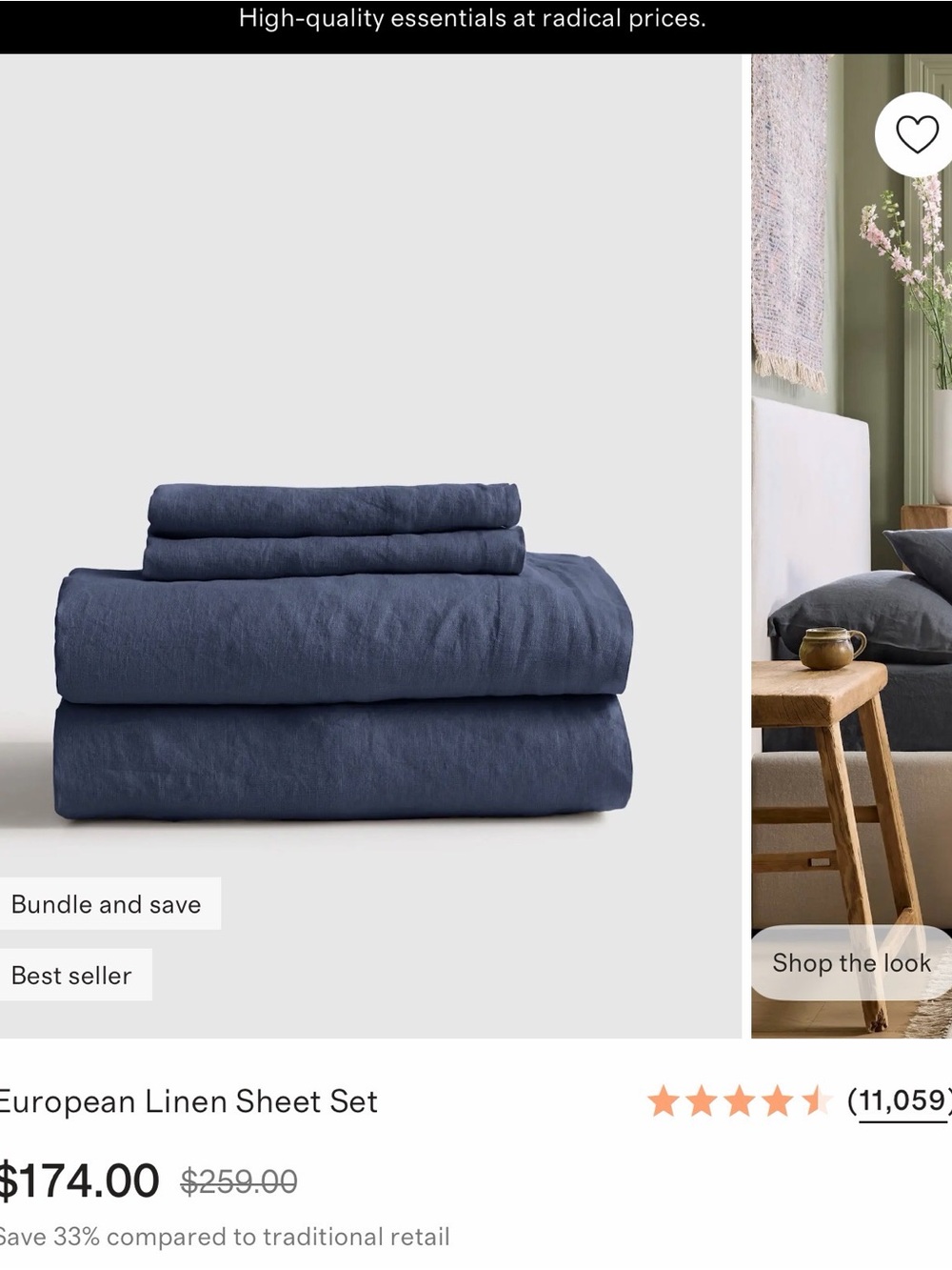Quince European Linen Sheet Set - Denim Blue